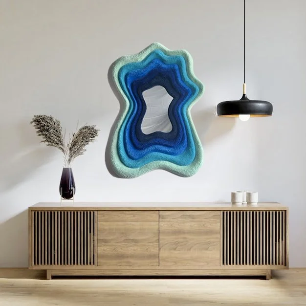 Portal VI - Organic mirror piece with layered blues