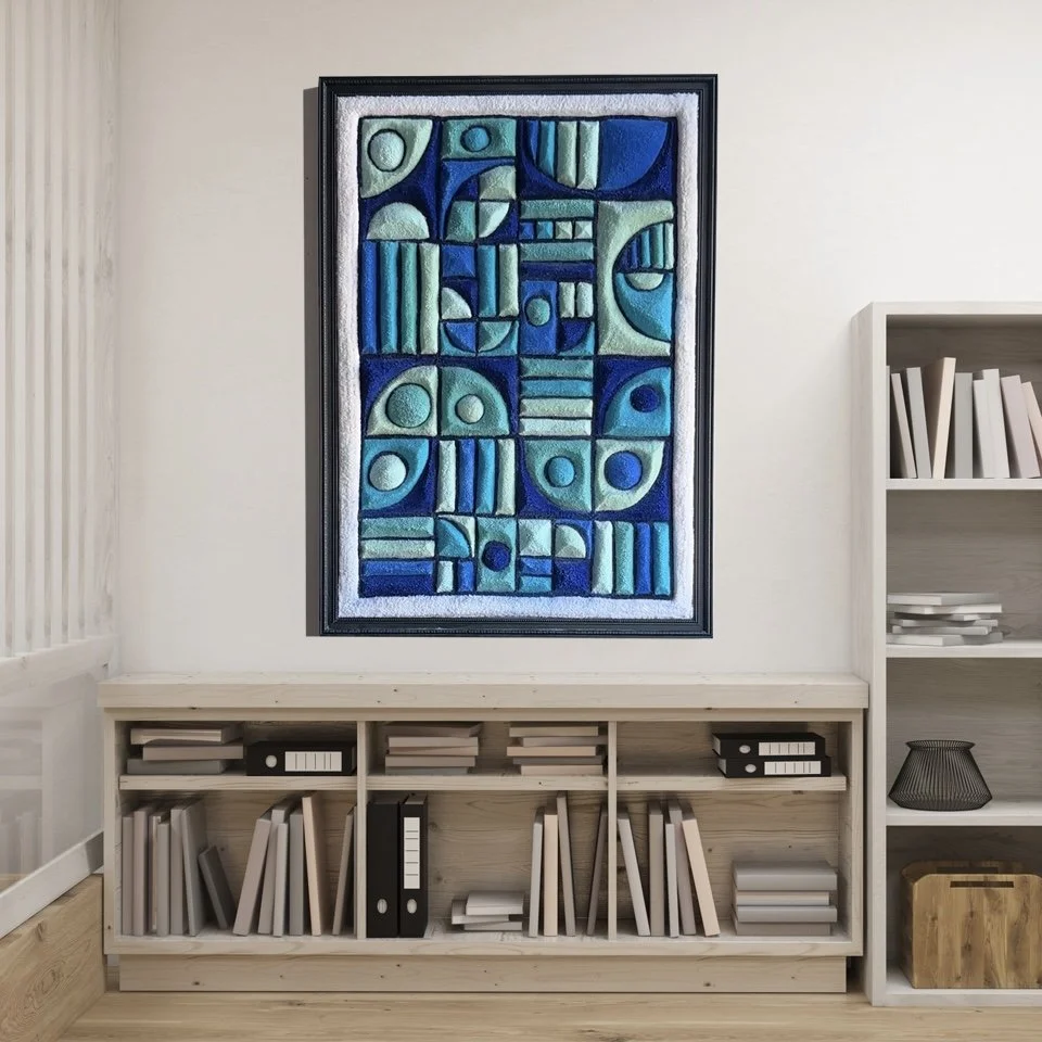 Abstract geometric composition in blues and turquoise
